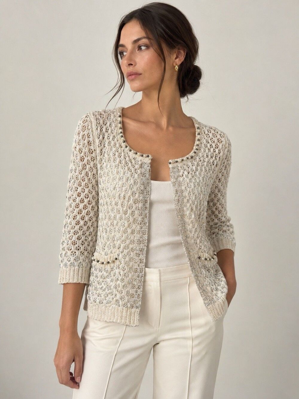 2Xtremz Coquette Lace Cardigan Womens S Cable Knit Pearl Button Cottagecore